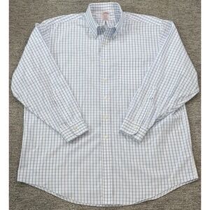 Brooks Brothers Shirt Mens 18-35 (XL) Blue Plaid Madison Fit Stretch Button Down